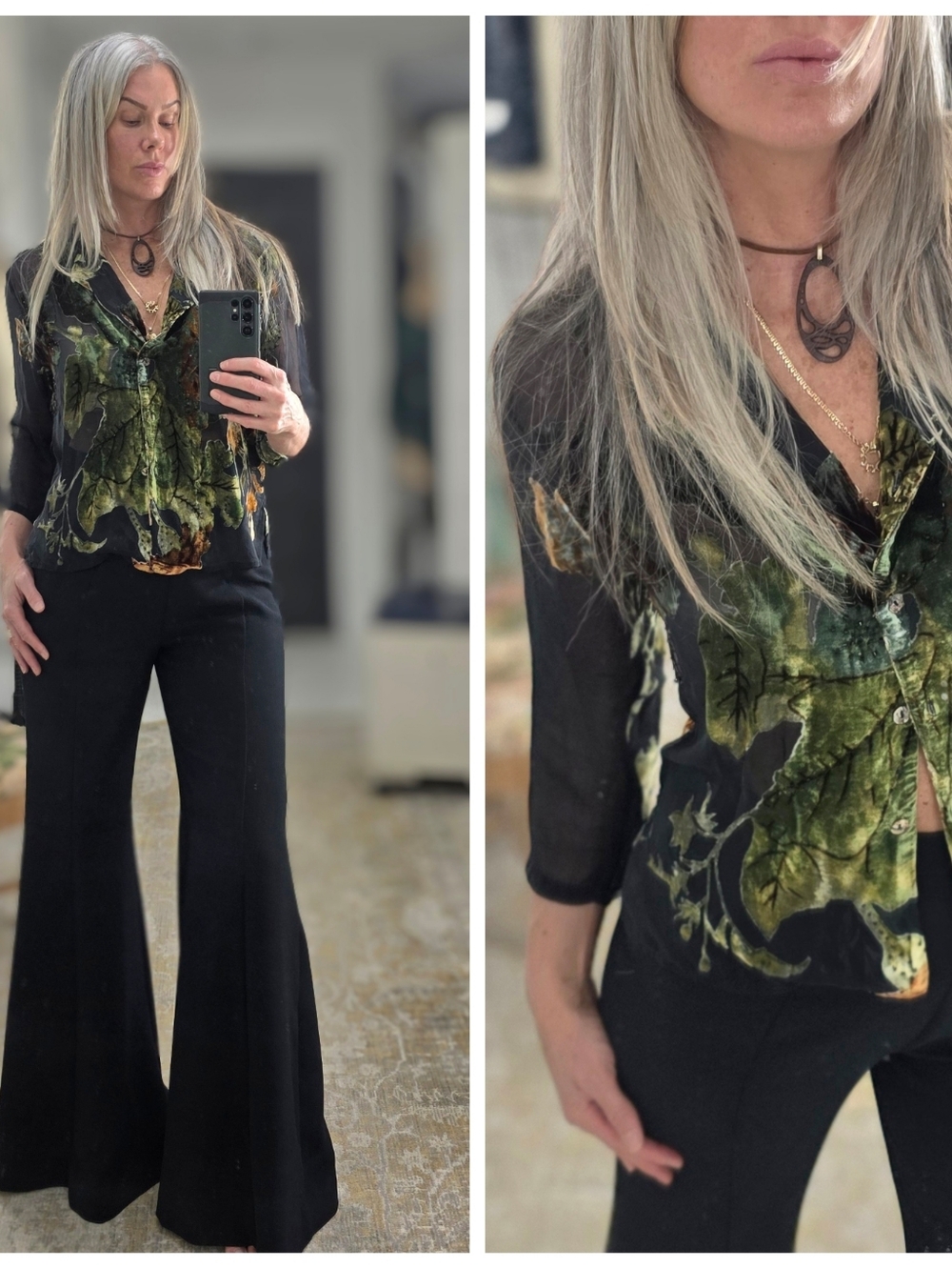 Vintage Silk Velvet Burnout Blouse